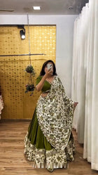 Malai Satin Silk Lehenga with Digital Print & Real Mirror Work Semi Stitched