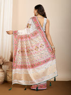 Light White Cotton Saree with Table Print, Handwork  Foil Touch  Contrast Blouse