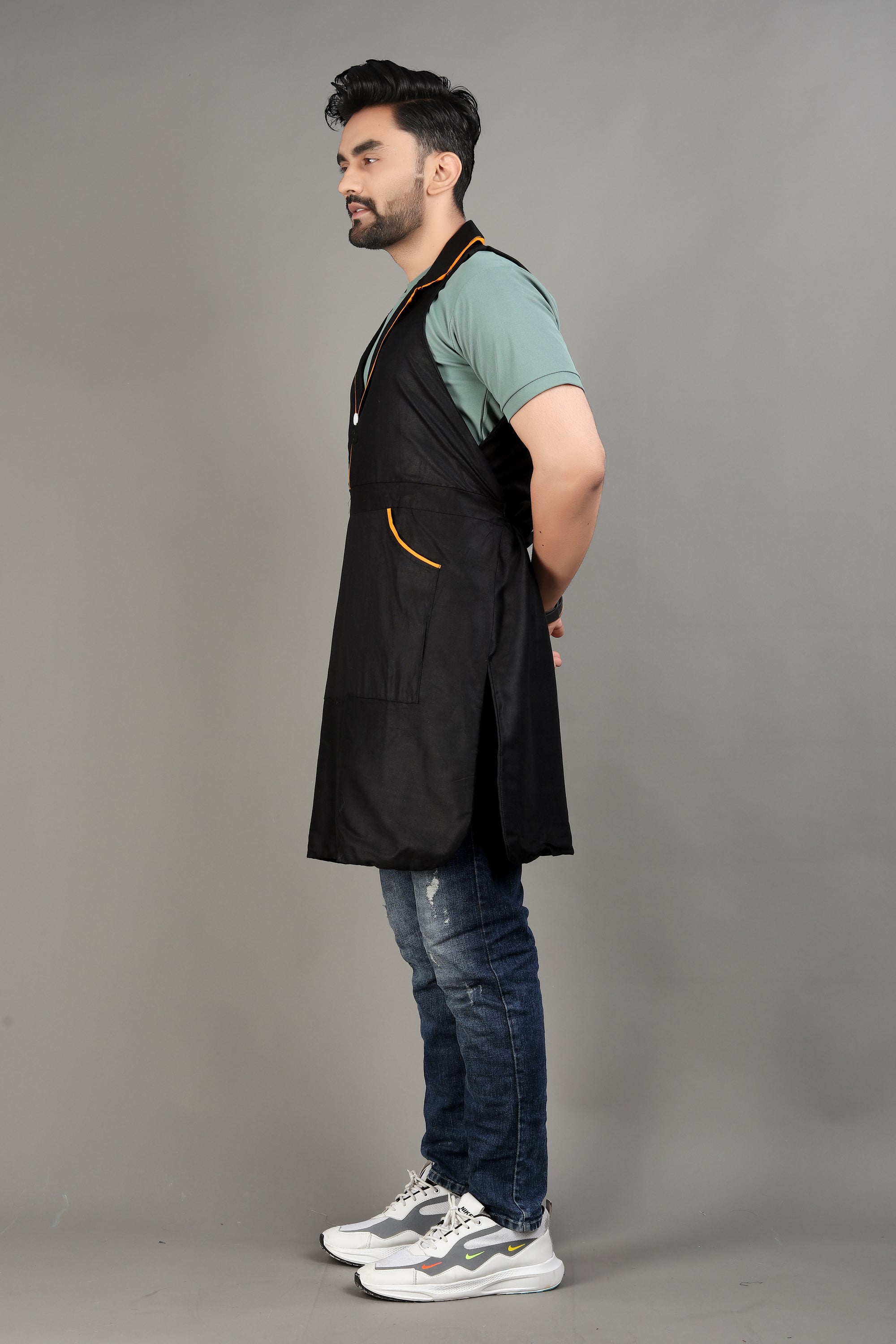 Men’s Stylish Black Apron Durable Cotton Cooking Apron with Pockets Functional Modern Apron by The Culture Ethnic