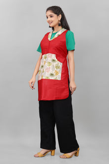 Elegant Red Apron for Women Soft Cotton Apron with Floral Pocket Stylish Kitchen Apron by The Culture Ethnic