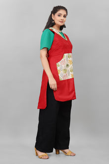 Elegant Red Apron for Women Soft Cotton Apron with Floral Pocket Stylish Kitchen Apron by The Culture Ethnic