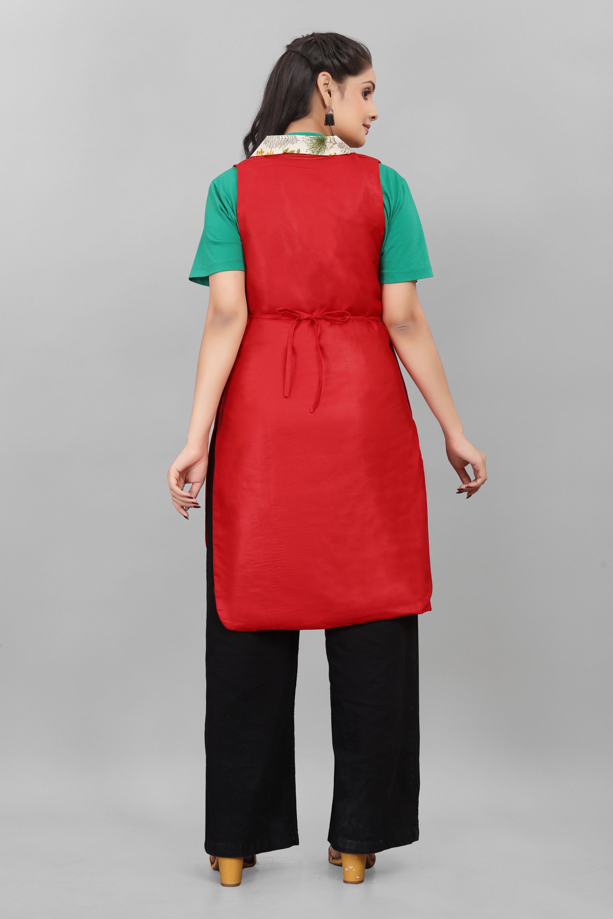 Elegant Red Apron for Women Soft Cotton Apron with Floral Pocket Stylish Kitchen Apron by The Culture Ethnic