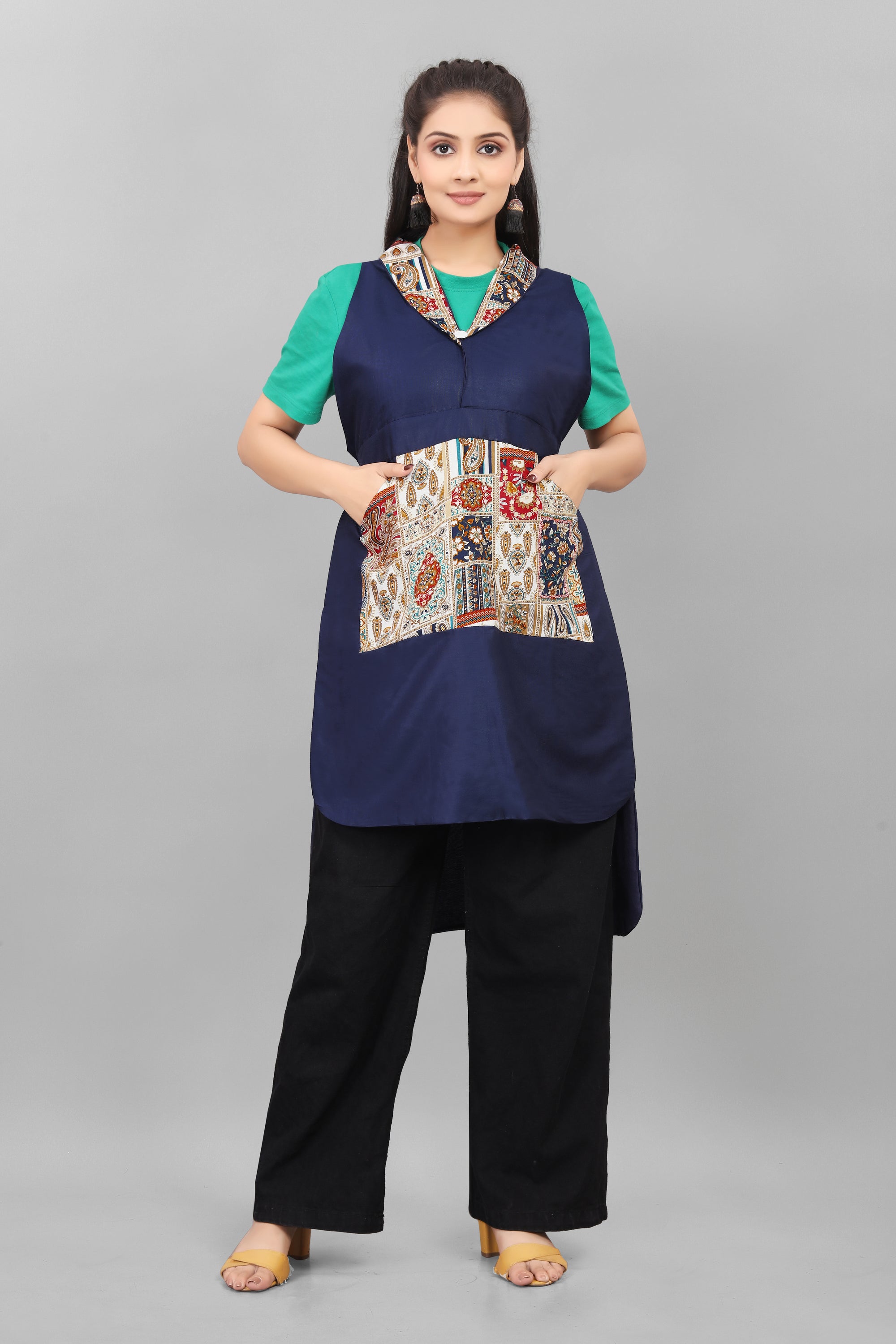 Blue Apron for Women Elegant Floral Kitchen Apron in Soft Cotton Blend Stylish Comfortable Cooking Wear by The Culture Ethnic
