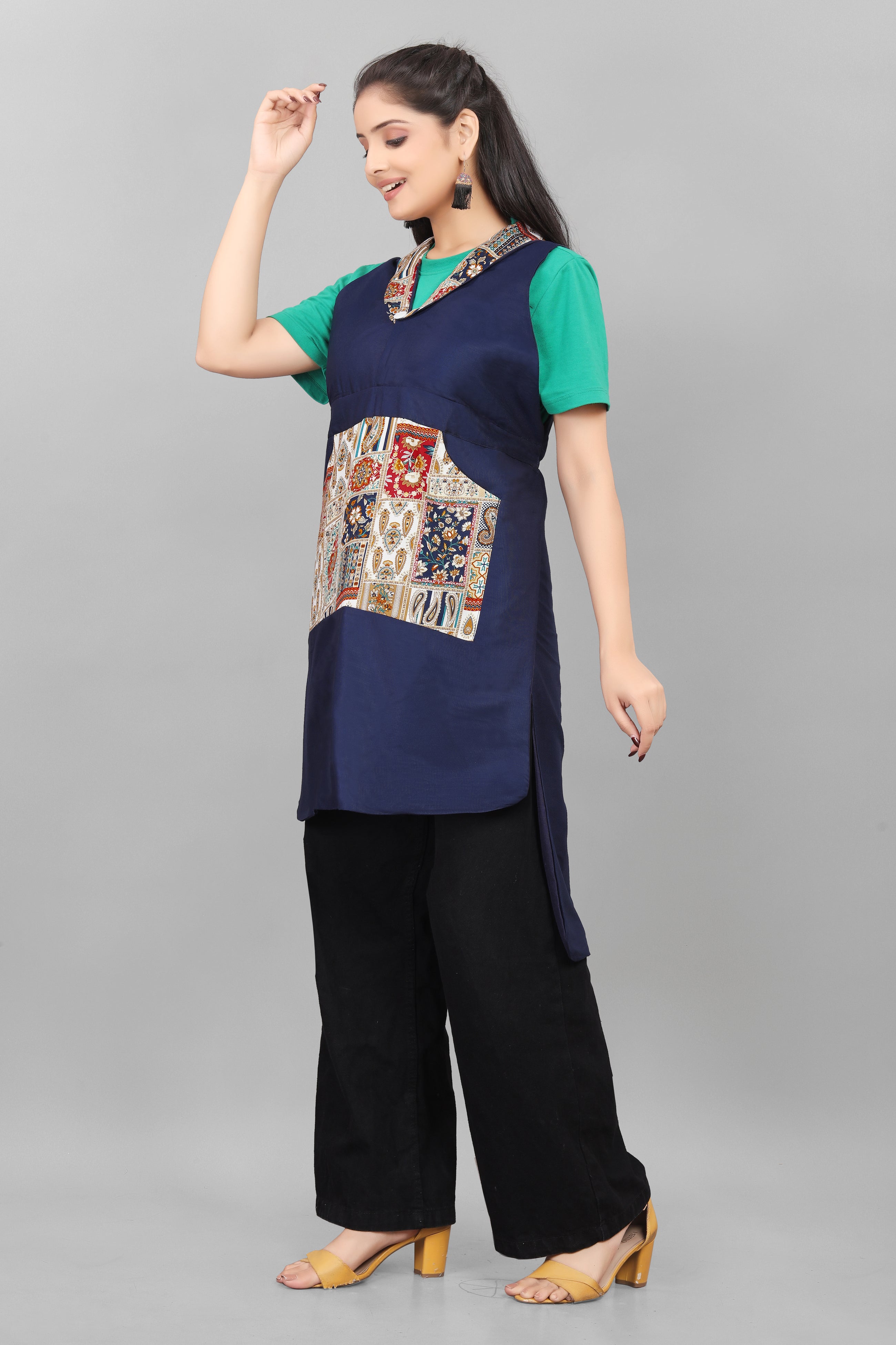 Blue Apron for Women Elegant Floral Kitchen Apron in Soft Cotton Blend Stylish Comfortable Cooking Wear by The Culture Ethnic