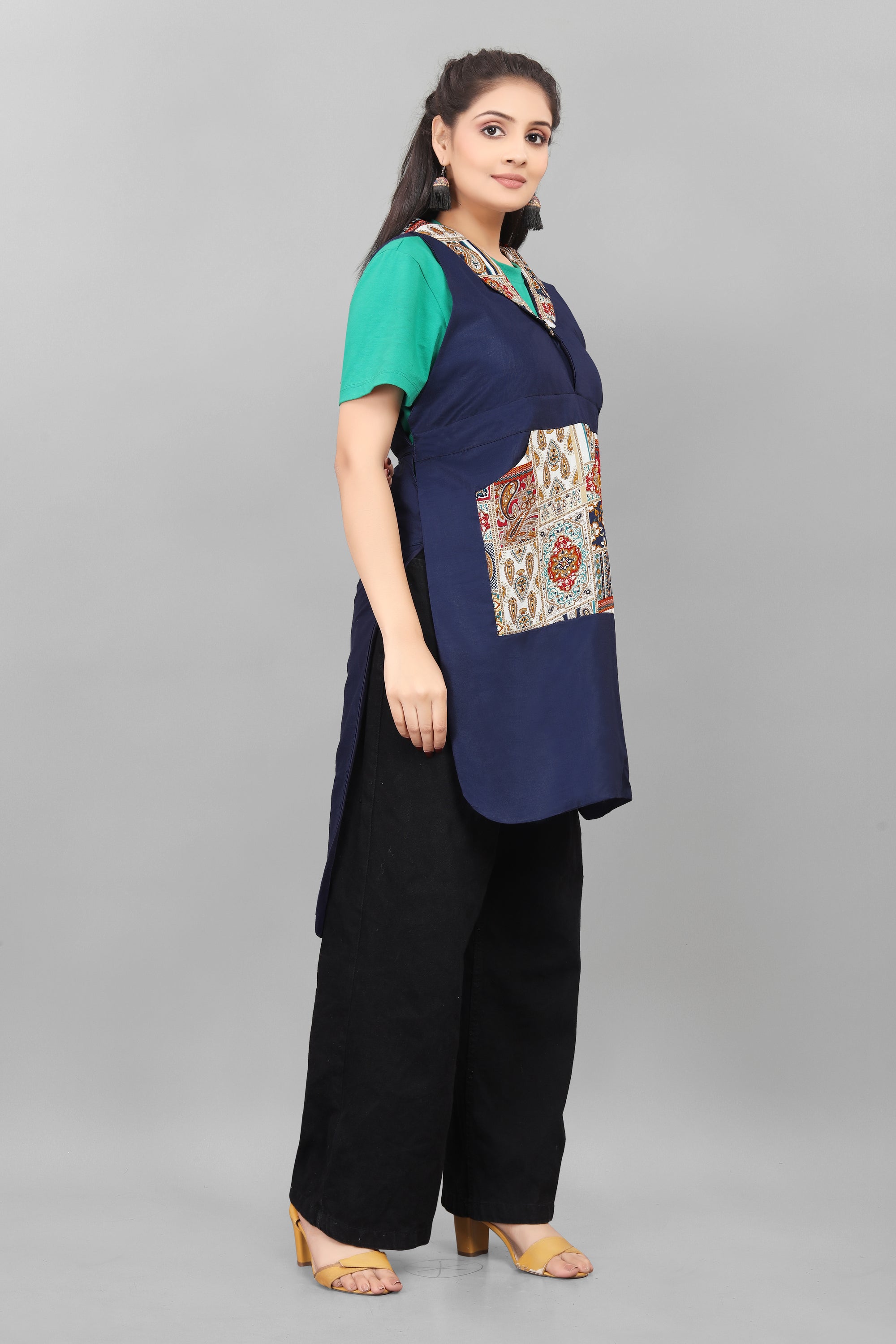 Blue Apron for Women Elegant Floral Kitchen Apron in Soft Cotton Blend Stylish Comfortable Cooking Wear by The Culture Ethnic