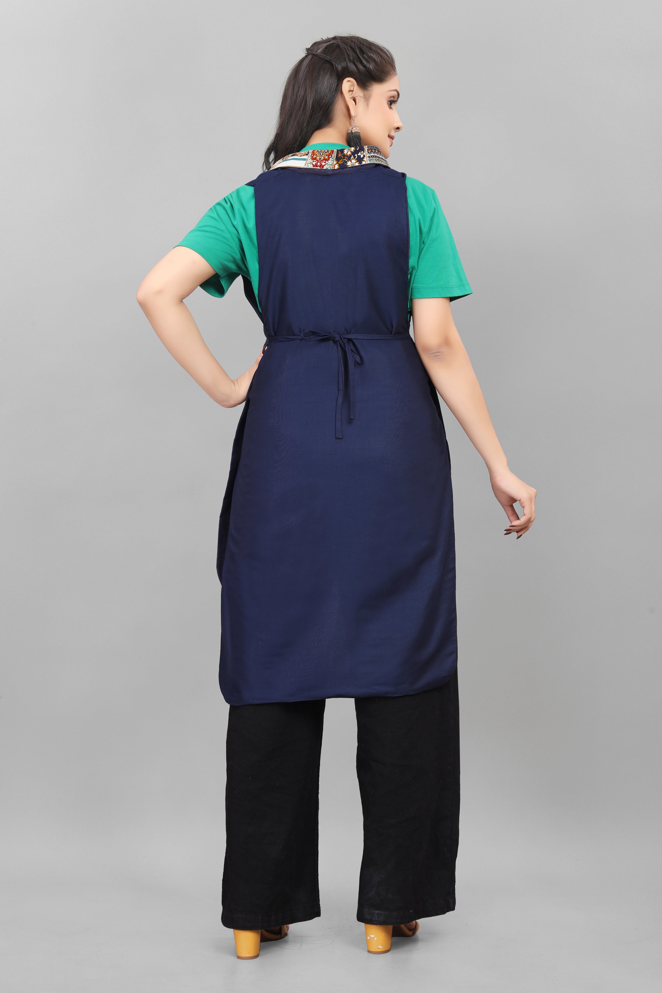 Blue Apron for Women Elegant Floral Kitchen Apron in Soft Cotton Blend Stylish Comfortable Cooking Wear by The Culture Ethnic