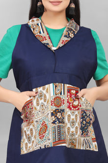 Blue Apron for Women Elegant Floral Kitchen Apron in Soft Cotton Blend Stylish Comfortable Cooking Wear by The Culture Ethnic