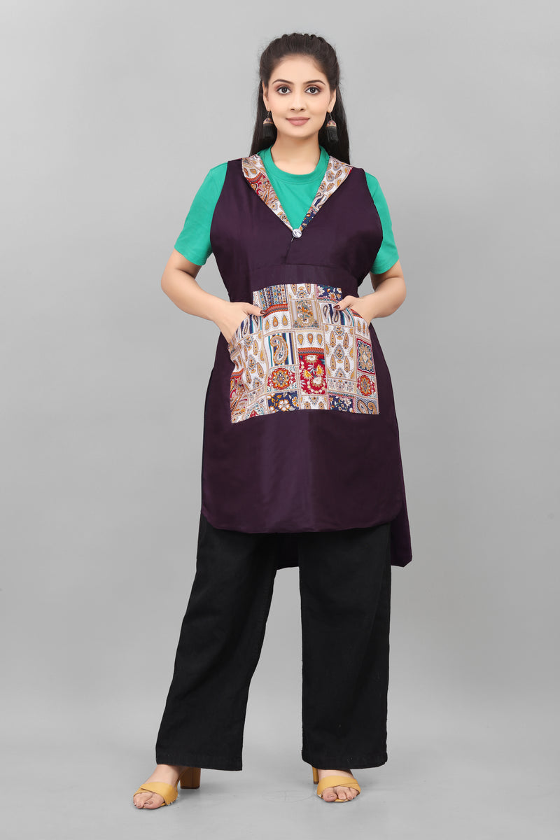 Purple Apron for Women Elegant Floral Cotton Apron with Pocket Stylish Comfortable Kitchen Wear by The Culture Ethnic