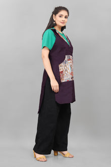 Purple Apron for Women Elegant Floral Cotton Apron with Pocket Stylish Comfortable Kitchen Wear by The Culture Ethnic