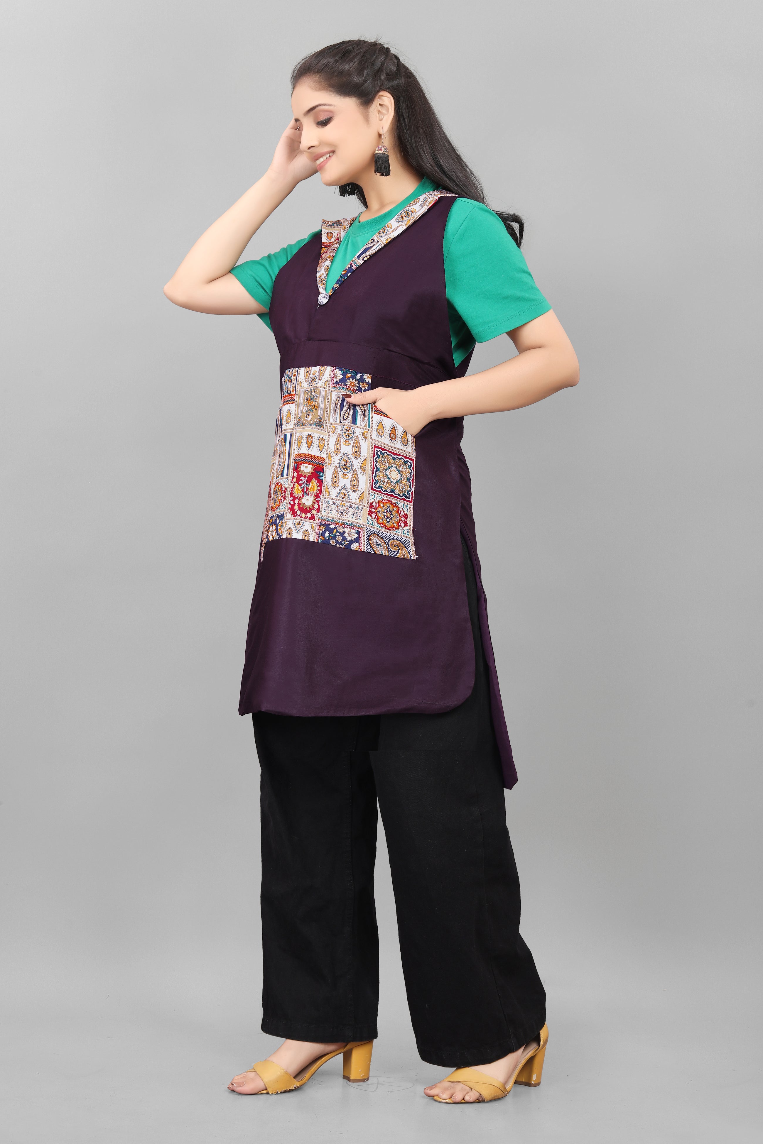 Purple Apron for Women Elegant Floral Cotton Apron with Pocket Stylish Comfortable Kitchen Wear by The Culture Ethnic