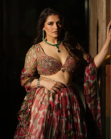 Premium Tabby Organza Silk Floral Embroidered Lehenga with Sequins Work