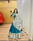 Malai Satin Silk Lehenga with Digital Print & Real Mirror Work Semi Stitched