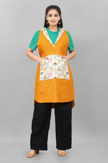 Yellow Floral Apron for Women Soft Cotton Blend, V neck, Front Pocket The Culture Ethnic