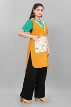 Yellow Floral Apron for Women Soft Cotton Blend, V neck, Front Pocket The Culture Ethnic