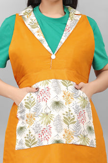 Yellow Floral Apron for Women Soft Cotton Blend, V neck, Front Pocket The Culture Ethnic