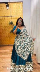 Malai Satin Silk Lehenga with Digital Print & Real Mirror Work Semi Stitched