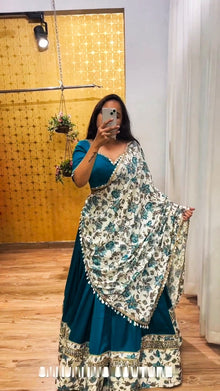 Malai Satin Silk Lehenga with Digital Print & Real Mirror Work Semi Stitched