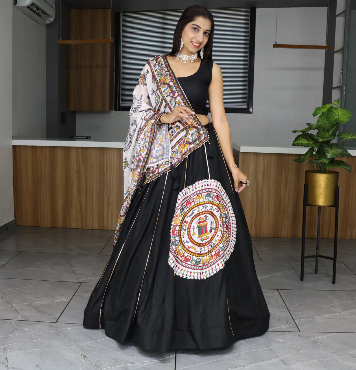 Black Navratri Lehenga Choli with Embroidered Dupatta