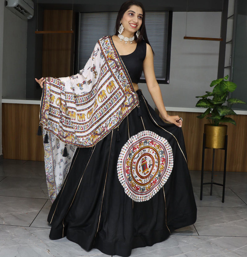 Black Navratri Lehenga Choli with Embroidered Dupatta