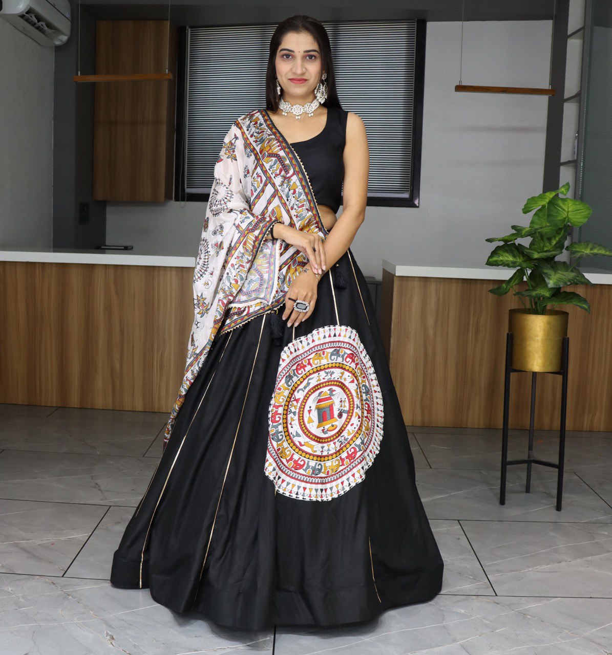 Black Navratri Lehenga Choli with Embroidered Dupatta
