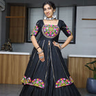 Black lehenga choli with colorful mirror embroidery for Navratri and festive occasions