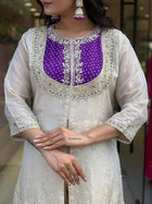 Cream Salwar Suit with Purple Embroidered Yoke