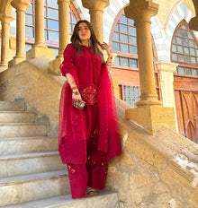 Designer Deep Red Embroidered Salwar Suit for Women