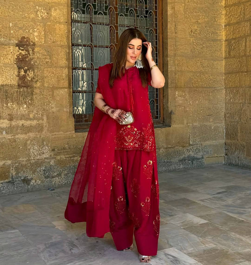 Designer Deep Red Embroidered Salwar Suit for Women