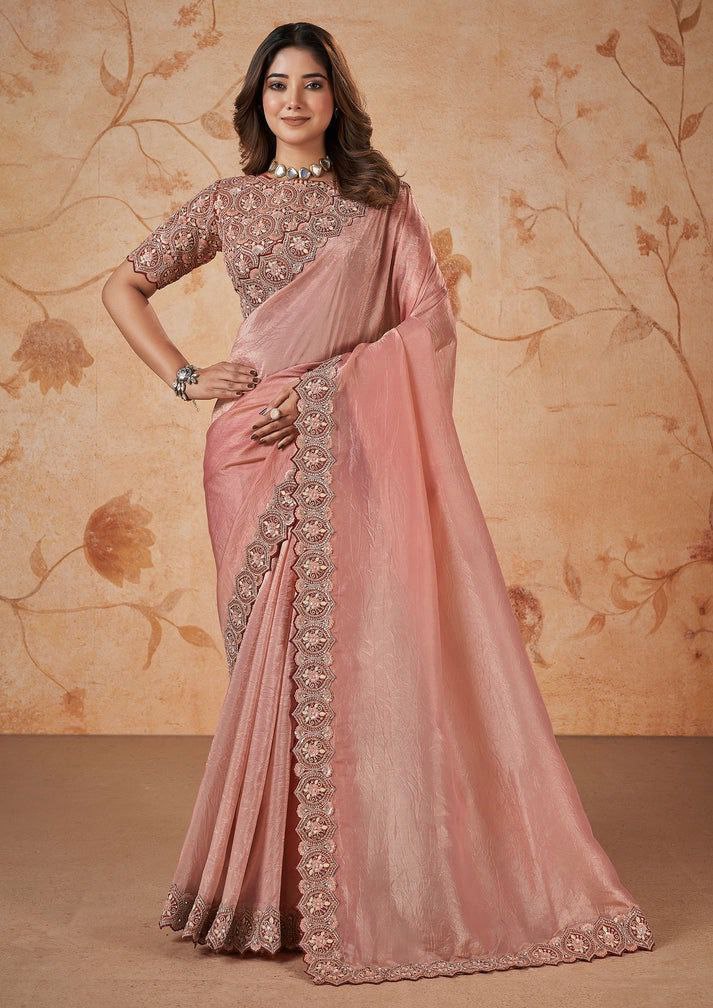 Elegant Pink Silk Embroidered Saree for Women