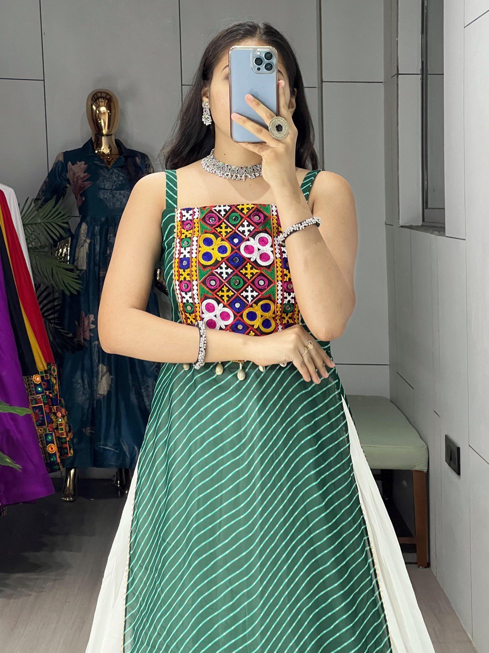 Green Traditional Navratri Lehenga Choli Set