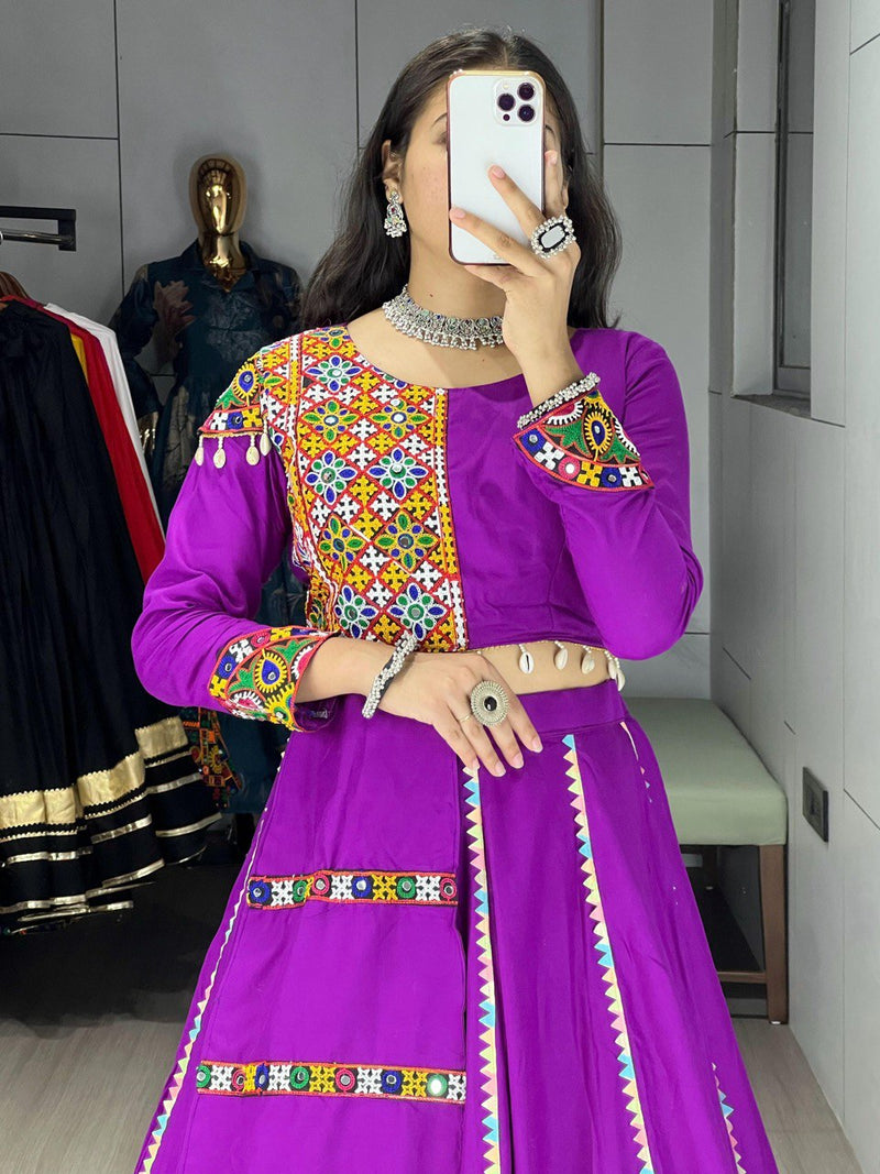 Purple Mirror Work Lehenga Choli with Designer Patchwork