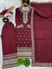 Maroon Embroidered Salwar Suit for Weddings & Parties