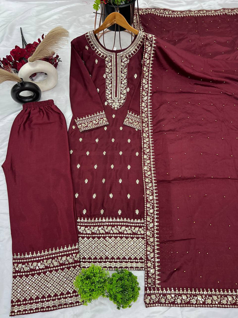 Maroon Embroidered Salwar Suit for Weddings & Parties