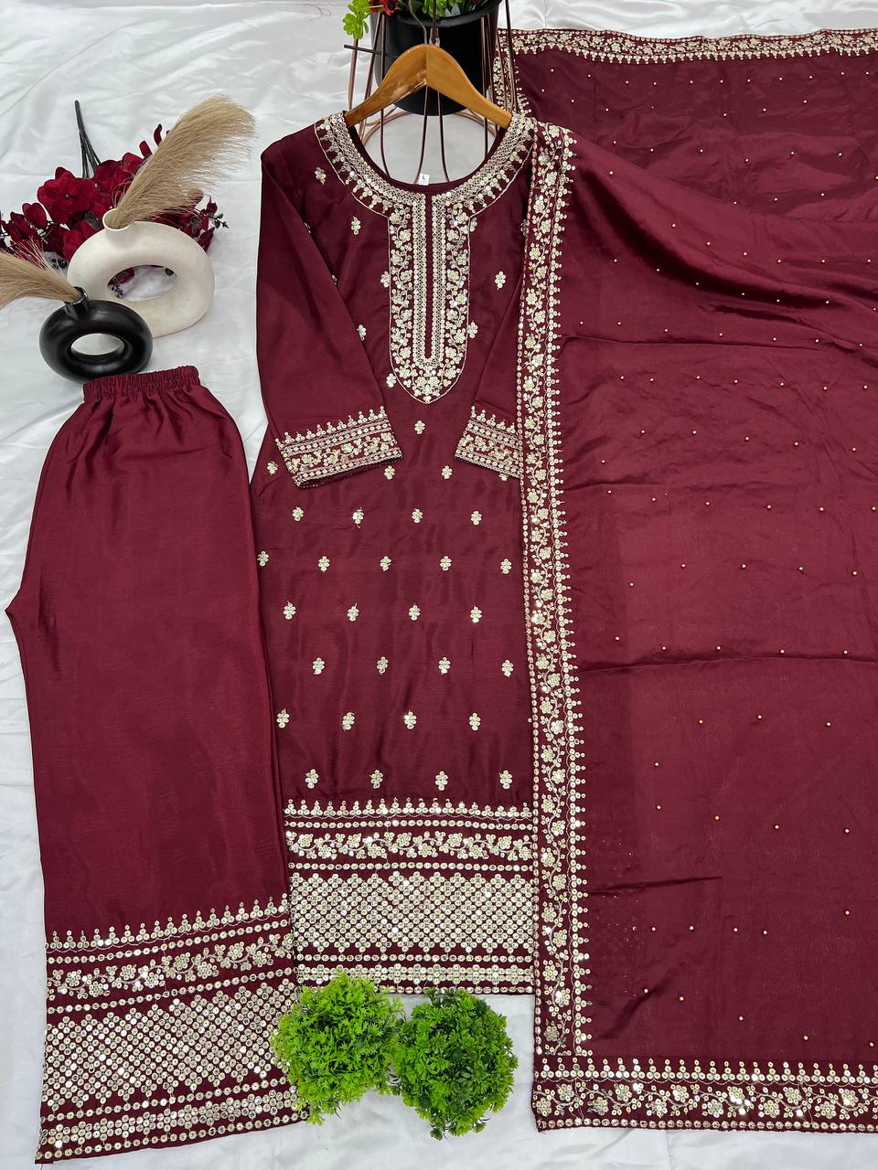 Maroon Embroidered Salwar Suit for Weddings & Parties