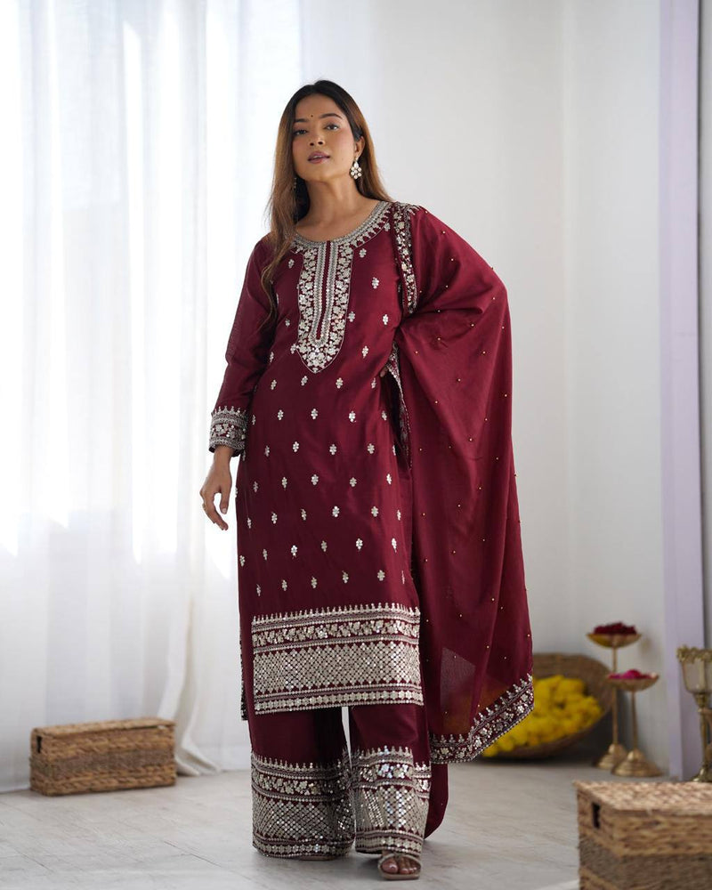 Maroon Embroidered Salwar Suit for Weddings & Parties