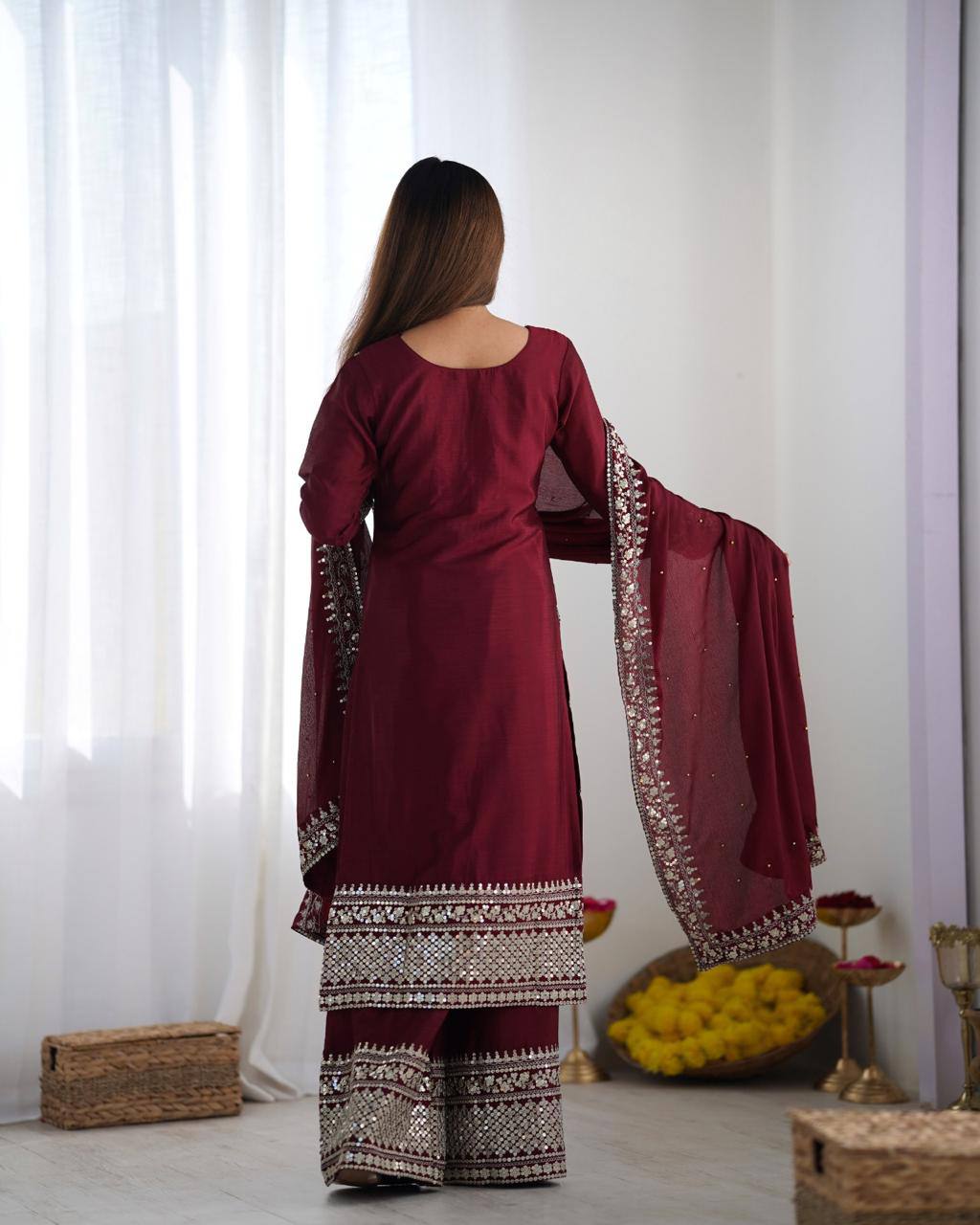 Maroon Embroidered Salwar Suit for Weddings & Parties