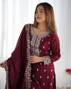 Maroon Embroidered Salwar Suit for Weddings & Parties