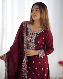 Maroon Embroidered Salwar Suit for Weddings & Parties
