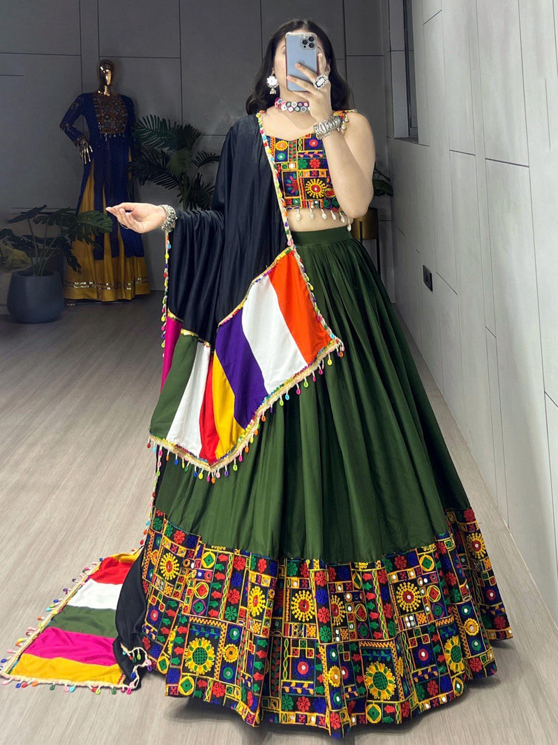 Multicolor Floral Patchwork Lehenga Choli with Black Dupatta