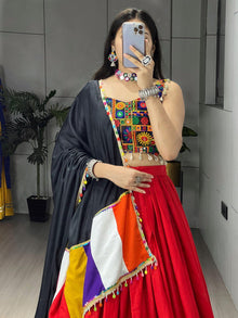 Multicolor Floral Patchwork Lehenga Choli with Black Dupatta