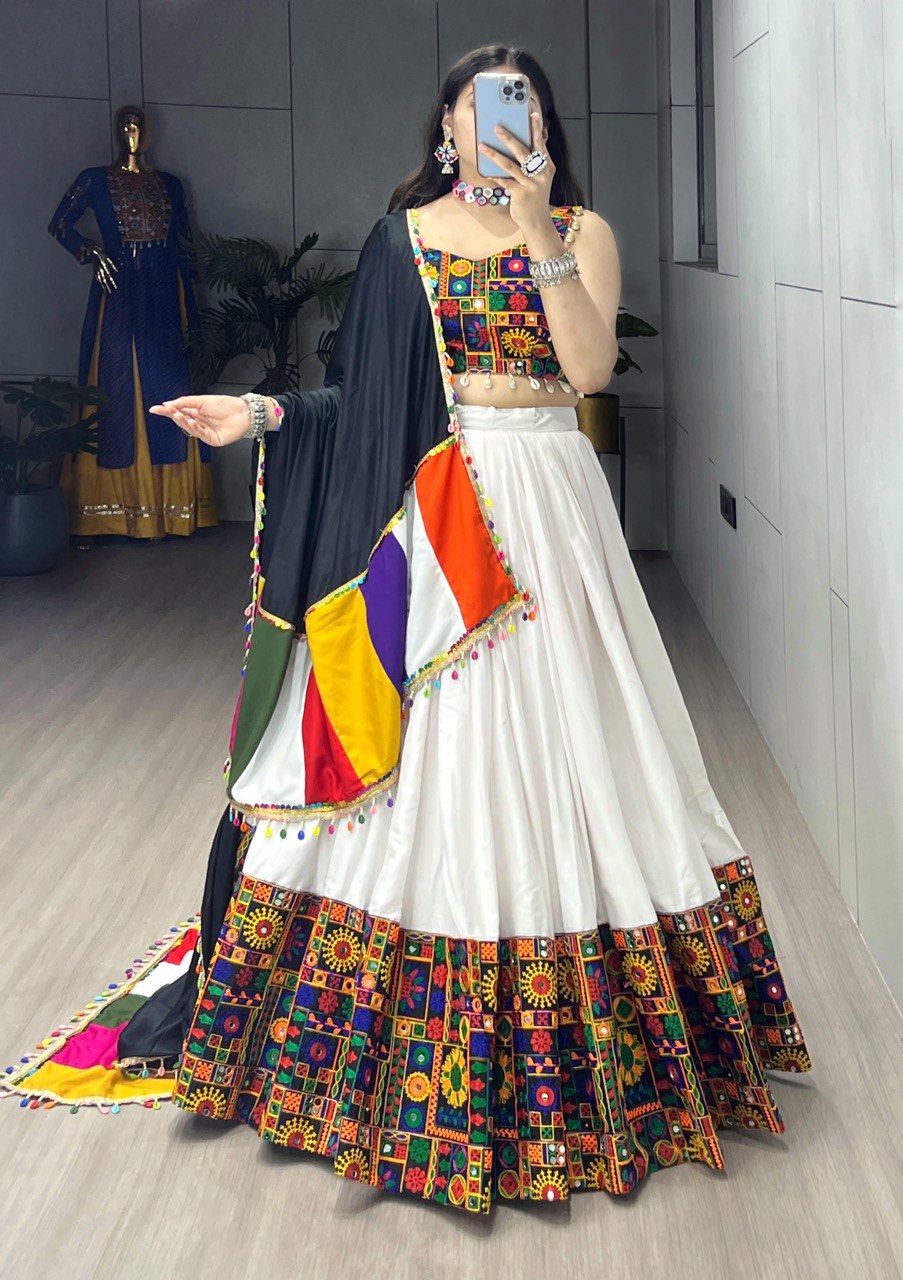 Multicolor Floral Patchwork Lehenga Choli with Black Dupatta
