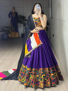 Multicolor Floral Patchwork Lehenga Choli with Black Dupatta