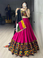Multicolor Floral Patchwork Lehenga Choli with Black Dupatta