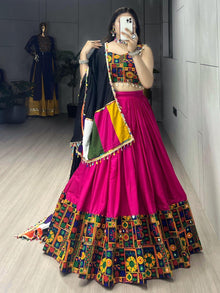 Multicolor Floral Patchwork Lehenga Choli with Black Dupatta