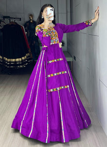 Purple Mirror Work Lehenga Choli with Designer Patchwork