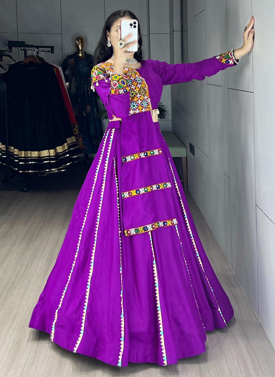Purple Mirror Work Lehenga Choli with Designer Patchwork