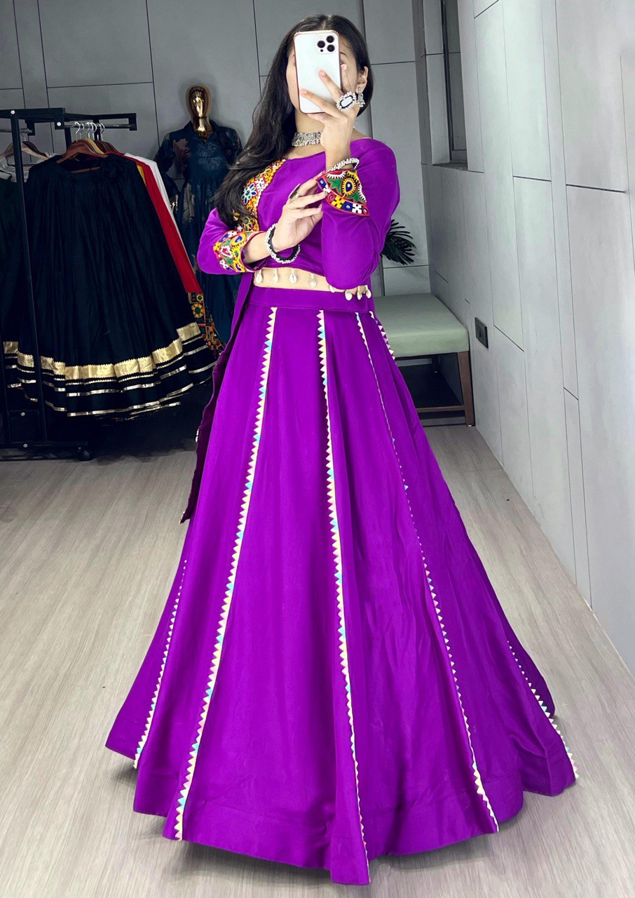 Purple Mirror Work Lehenga Choli with Designer Patchwork