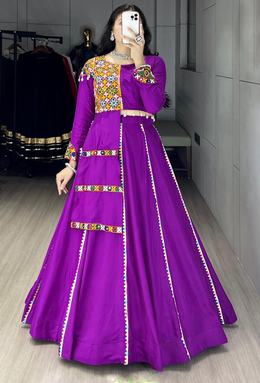 Purple Mirror Work Lehenga Choli with Designer Patchwork