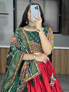 Red & Green Traditional Gujarati Navratri Lehenga Choli