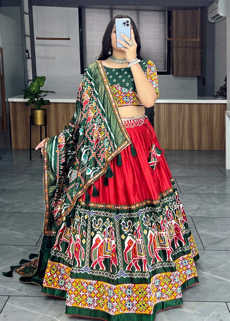 Red & Green Traditional Gujarati Navratri Lehenga Choli